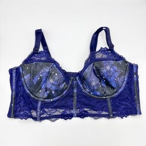 Adore Me Blue Satin & Lace Galaxy Star Corset Long Line Bra